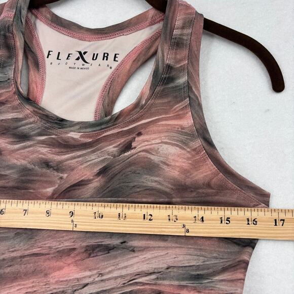Flexure Bodywear Cropped Tank Top Size S Marbled Brown Pink Racerback Workout - Picture 5 of 8